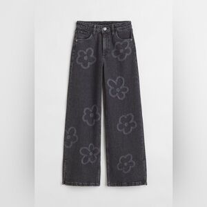 H&M Wide Fit Jeans, Black with Floral Pattern